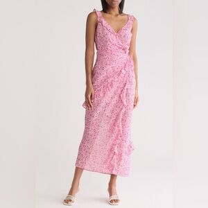 Lush Floral Pink Print Ruffle Sleeveless‎ Maxi Sundress